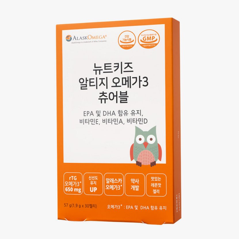 뉴트키즈 알티지 오메가3 츄어블 RTG 어린이 유아 청소년 구미 30구미, 1개