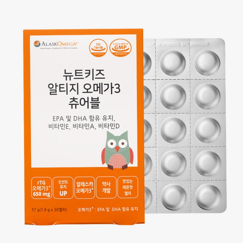 뉴트키즈 알티지 오메가3 츄어블 RTG 어린이 유아 청소년 구미 30구미, 1개